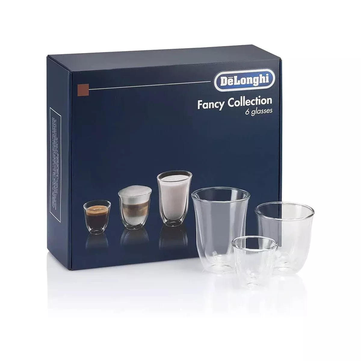 De'Longhi Fancy Glass Collection Double Walled Glassware Bundle (2x Espresso, 2x Cappuccino, 2x Latte) DLSC302