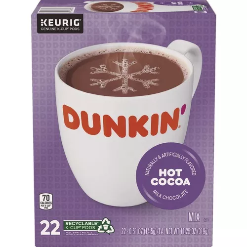 Dunkin' 5000363547 Hot Cocoa K-Cup Pods - Milk Chocolate (22/Box)