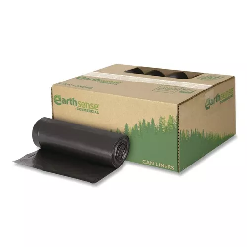 Earthsense Commercial 1507278 33 in. x 39 in. 33-Gallon 1.65 mil. Linear Low Density Recycled Can Liners - Black (100/Carton)