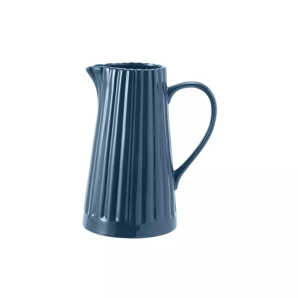 Elegant Blue Ribbed Pitcher with Reactive Glaze, 40 oz