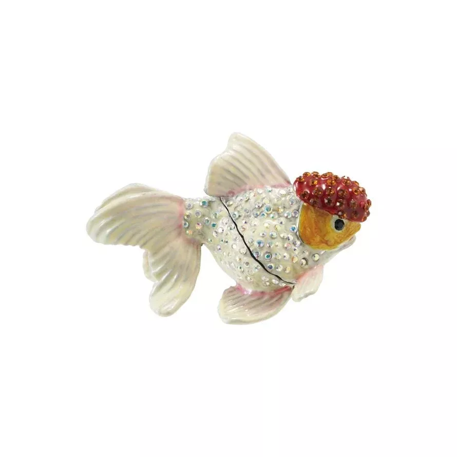 Enameled Metal Goldfish Shaped Trinket Box w/ Jewels