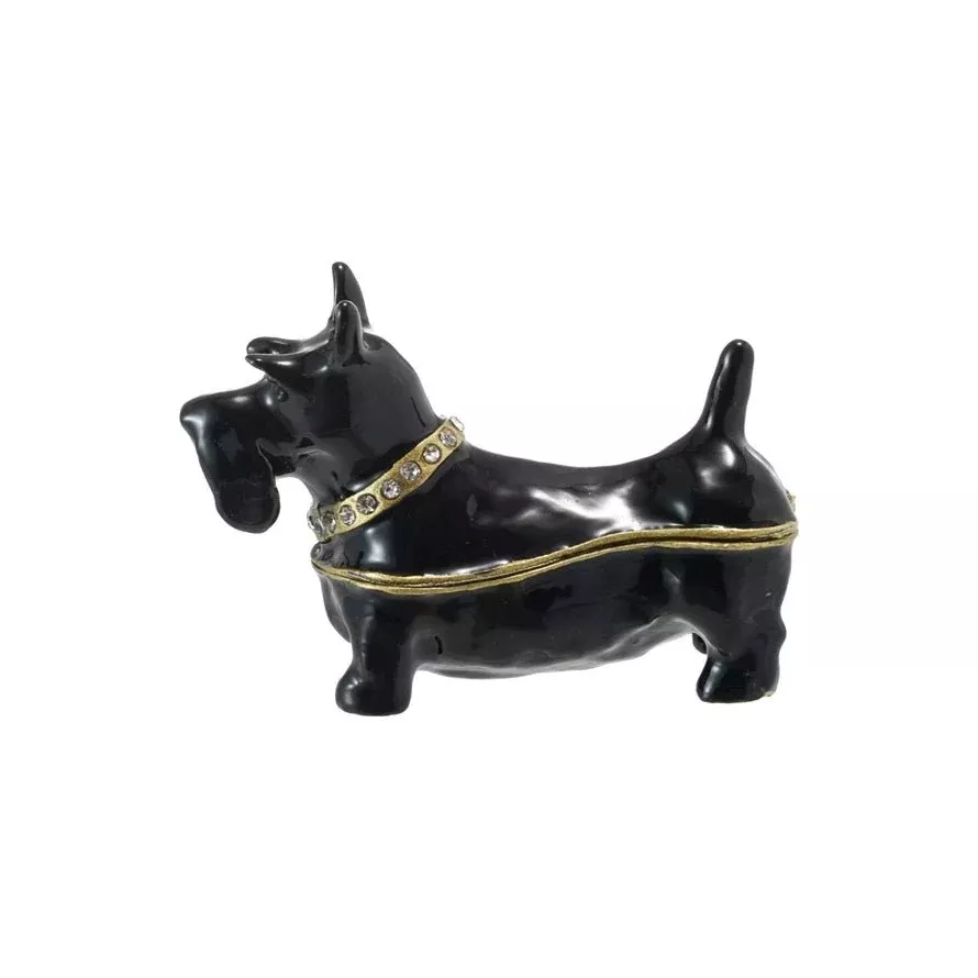 Enameled Metal Scottie Shaped Trinket Box w/ Jewels
