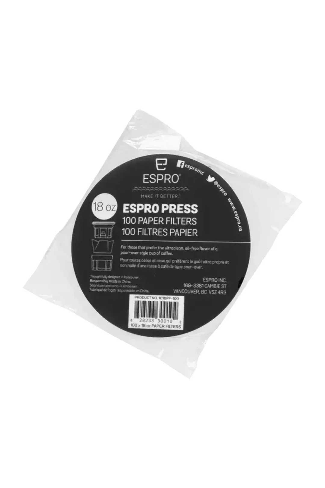 ESPRO Paper Filters for P3, P5 & P7 Coffee Press – 100 Pack
