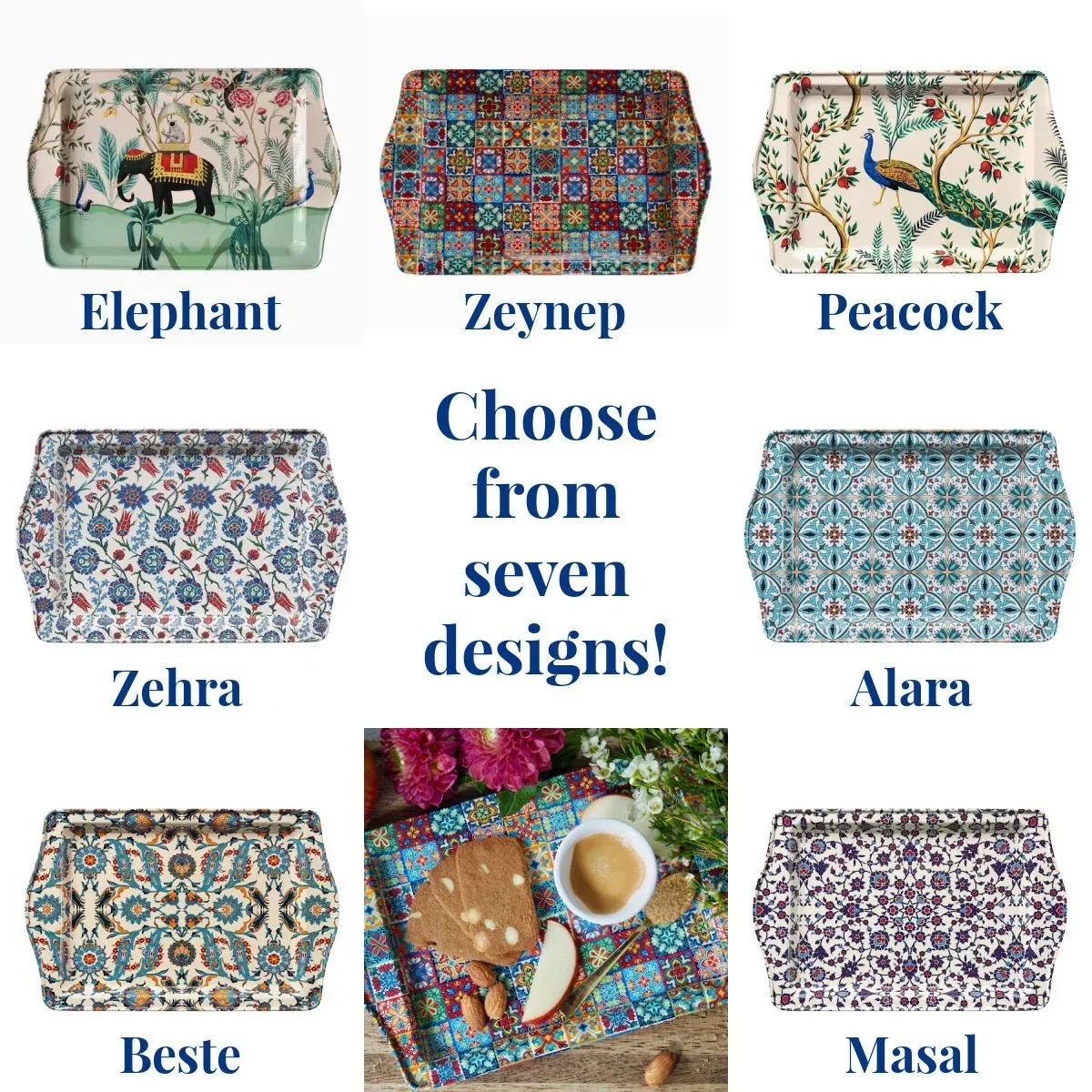 Exotic Tin Turkish Small Serving Tray CHOICE of Seven Designs 9.75"
