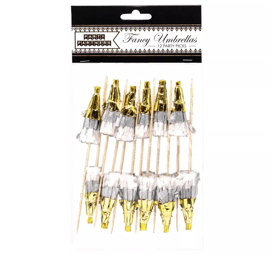 Fancy Umbrella Foil Party Picks– 12pk