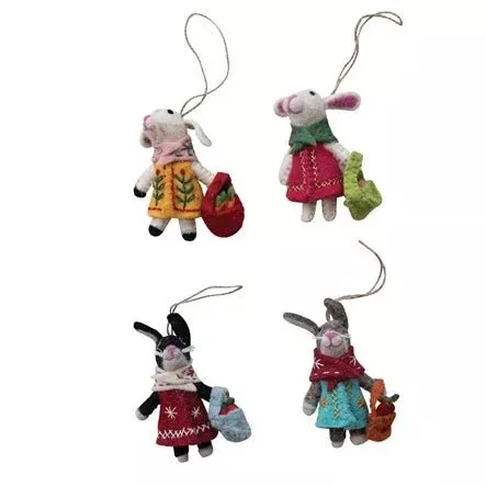 Felt Bunny Christmas Ornament in Holiday Book Box