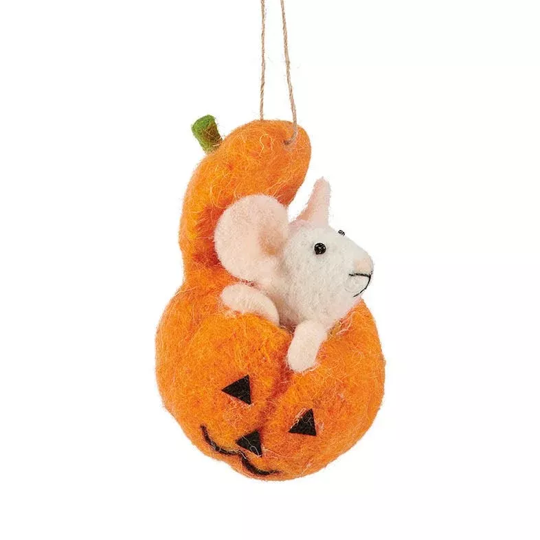 Felt Halloween Mouse Critter in Jack 'O Lantern Pumpkin