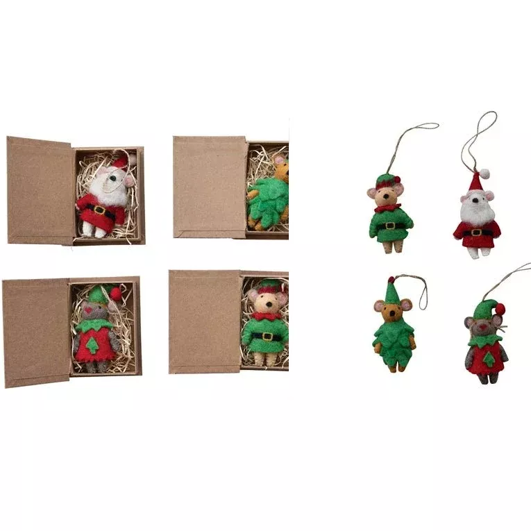 Felt Santa and Elf Mouse Ornaments in Book Box CHOICE of Four Styles