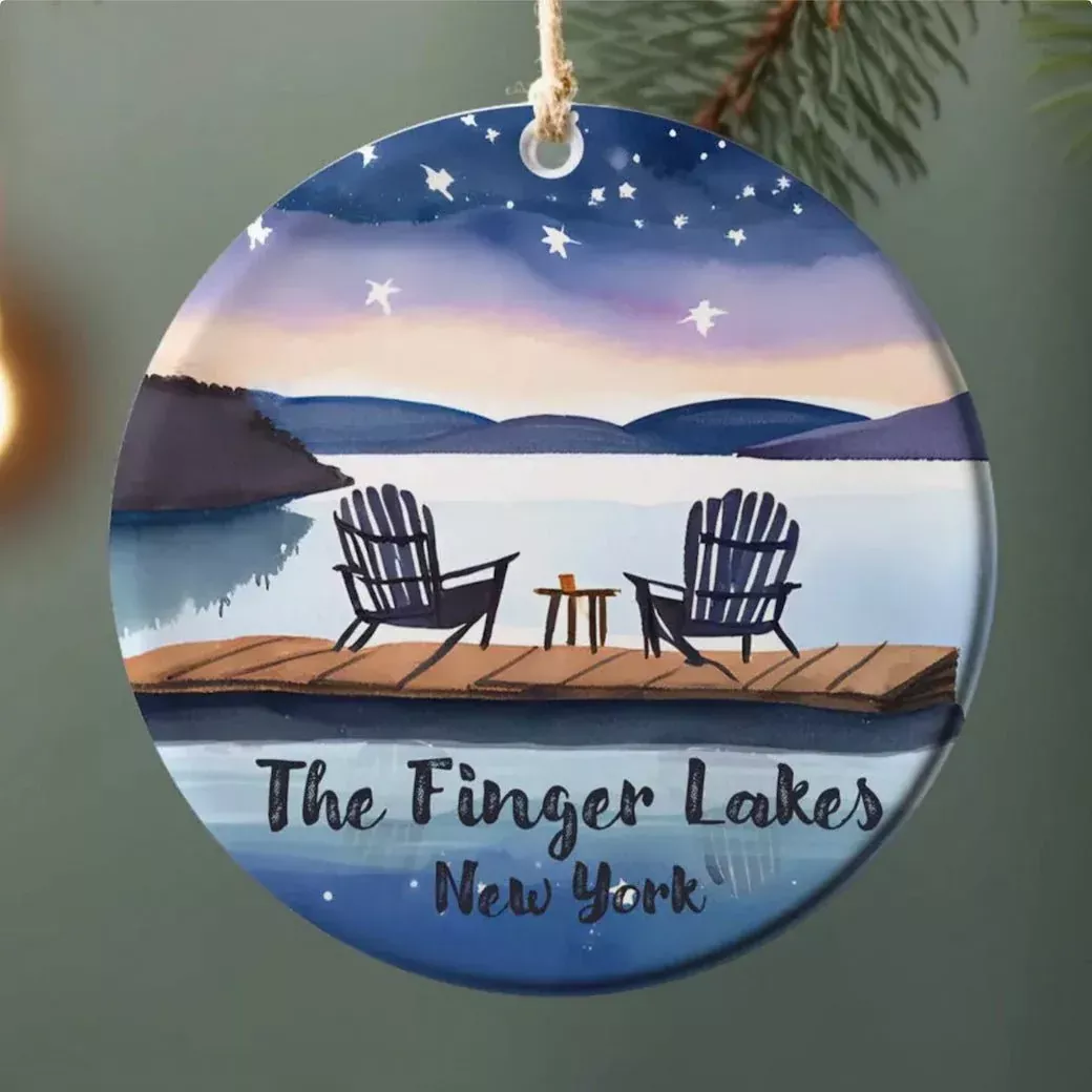 Finger Lakes Porcelain Ornament Lakeside View
