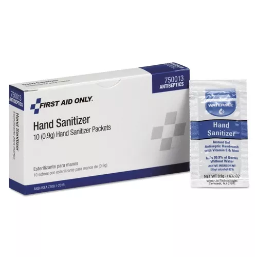 First Aid Only 750013 0.9 g Gel Hand Sanitizer Packets for Unitized and First Aid Stations - Clean Scent (10/Box)