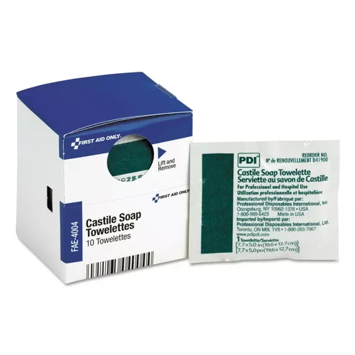 First Aid Only FAE-4004 SmartCompliance Castile Soap Towelettes (10/Box)