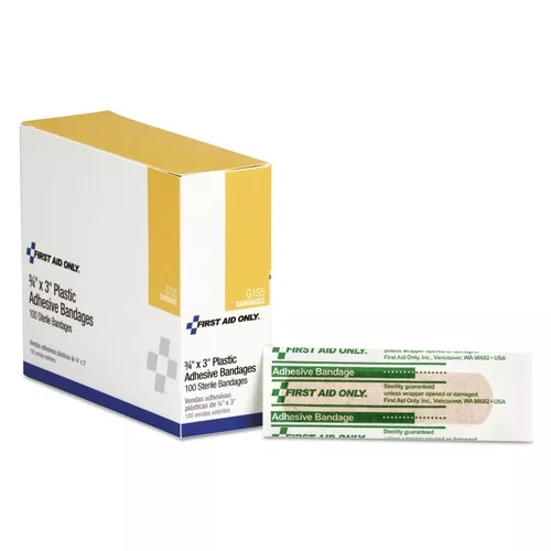 First Aid Only G155 3 in. x 0.75 in. Plastic Adhesive Bandages (100/Box)