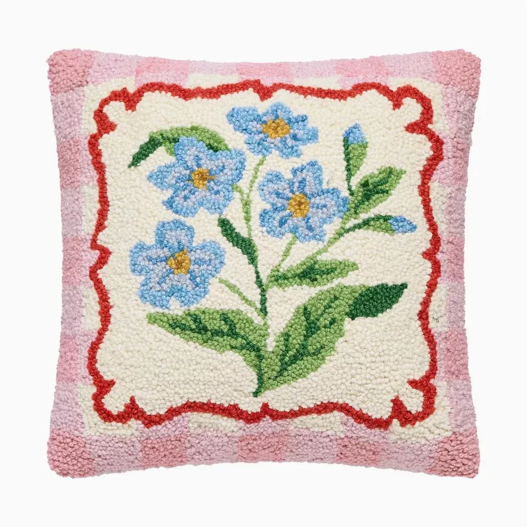 Forget Me Not Flowers Hooked Rug Pillow