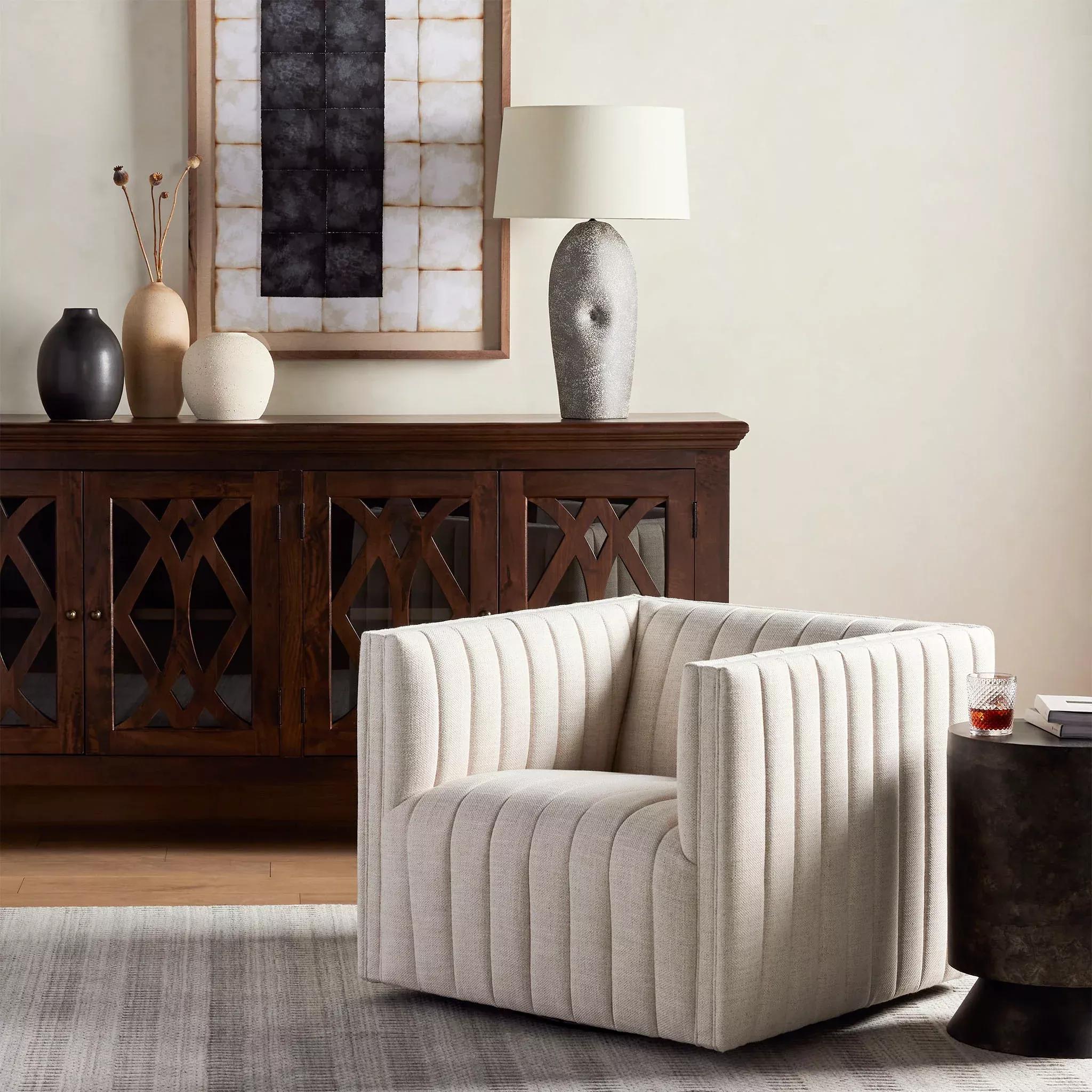 Four Hands Augustine Swivel Chair in Dover Crescent