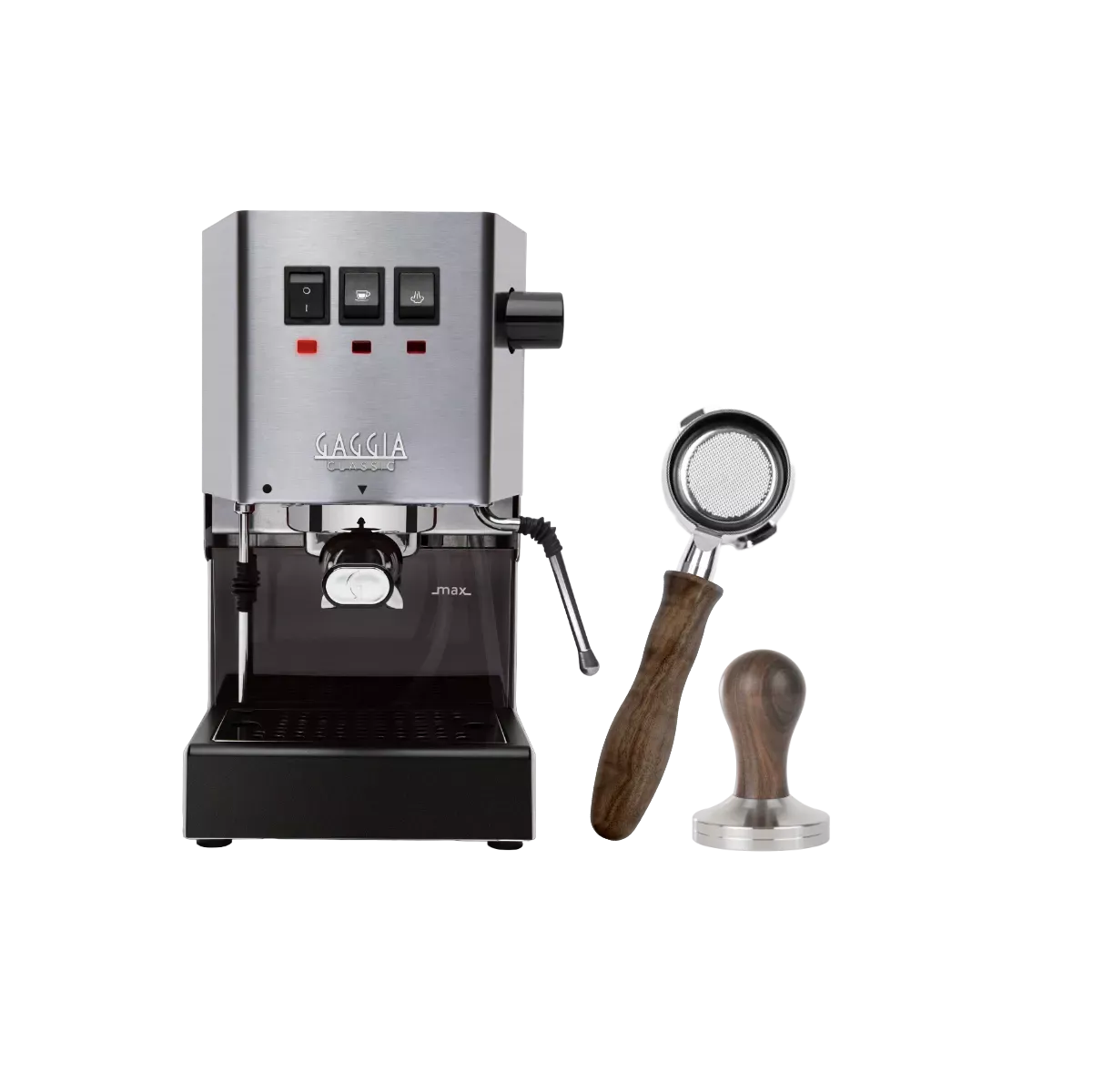 Gaggia Classic E24 Espresso Machine RI9380/46 (Stainless Steel) with Bottomless Portafilter, Tamper Bundle