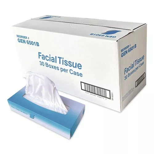 GEN GEN6501B 2-Ply Flat Box Facial Tissue - White (3000/Carton)
