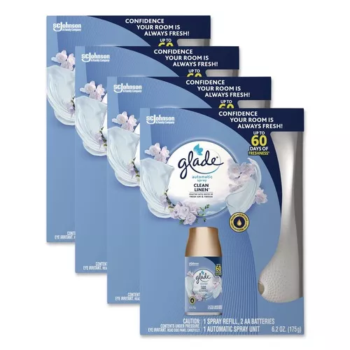 Glade 306038 Clean Linen Automatic Spray Starter Kit - White/Gold (4/Carton)