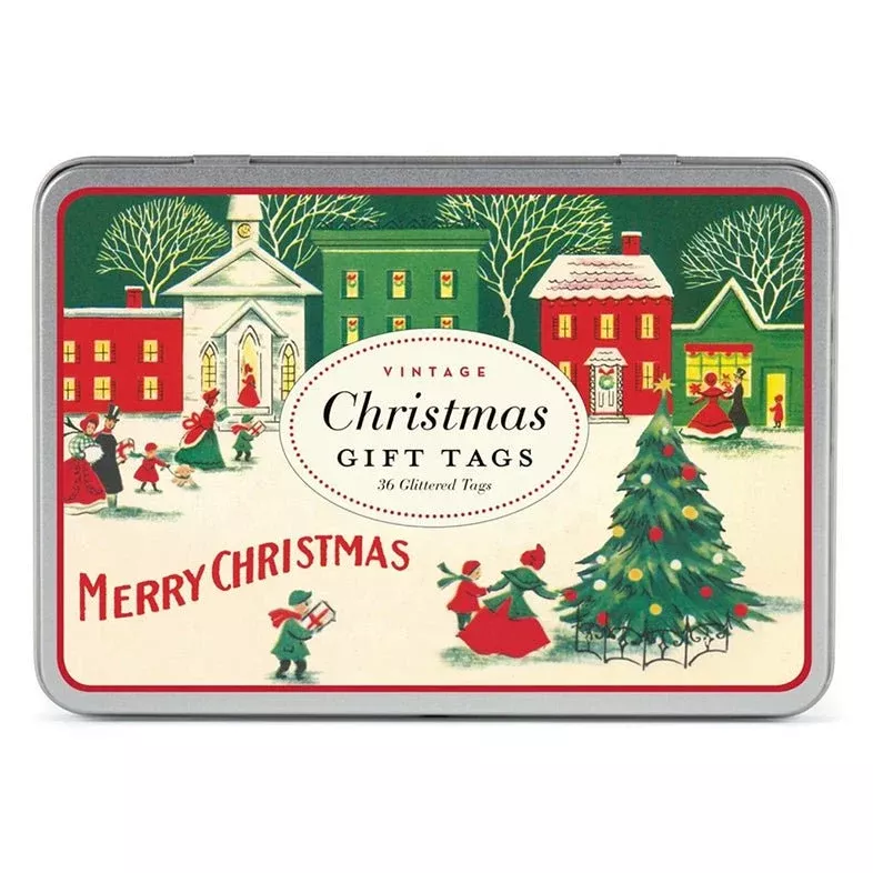 Glittered Vintage-Style Christmas Village Gift Tags