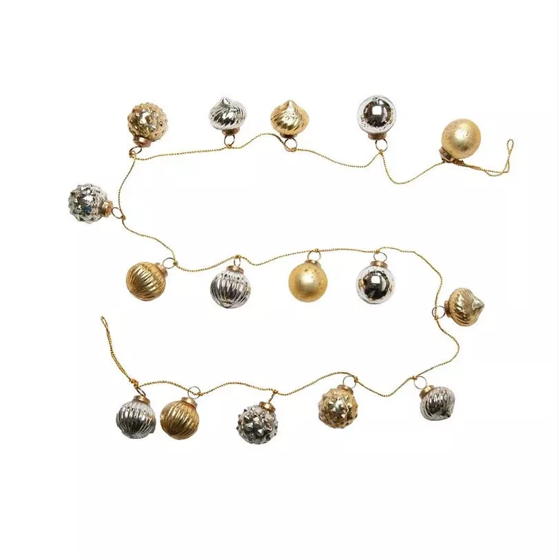 Gold & Silver Vintage-Style Embossed Glass Ornament Garland