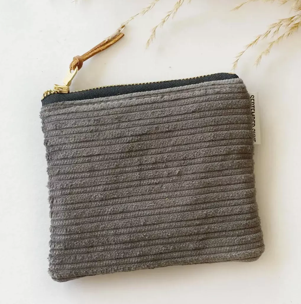 Gray Corduroy Small Square Pouch