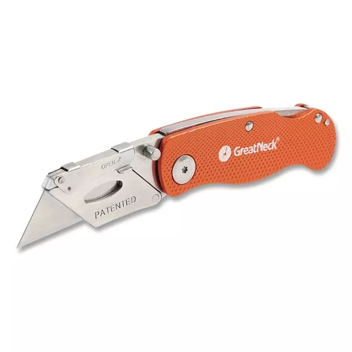 Great Neck 74201 3.5 in. Aluminum Handle Quick Change Lock Back Utility Knife - Orange