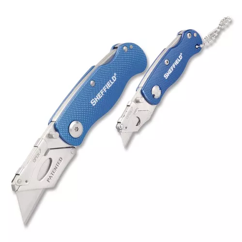 GreatNeck 12117 1 Standard 1 Mini Blade Folding Lock Back Utility Knife Set - Blue