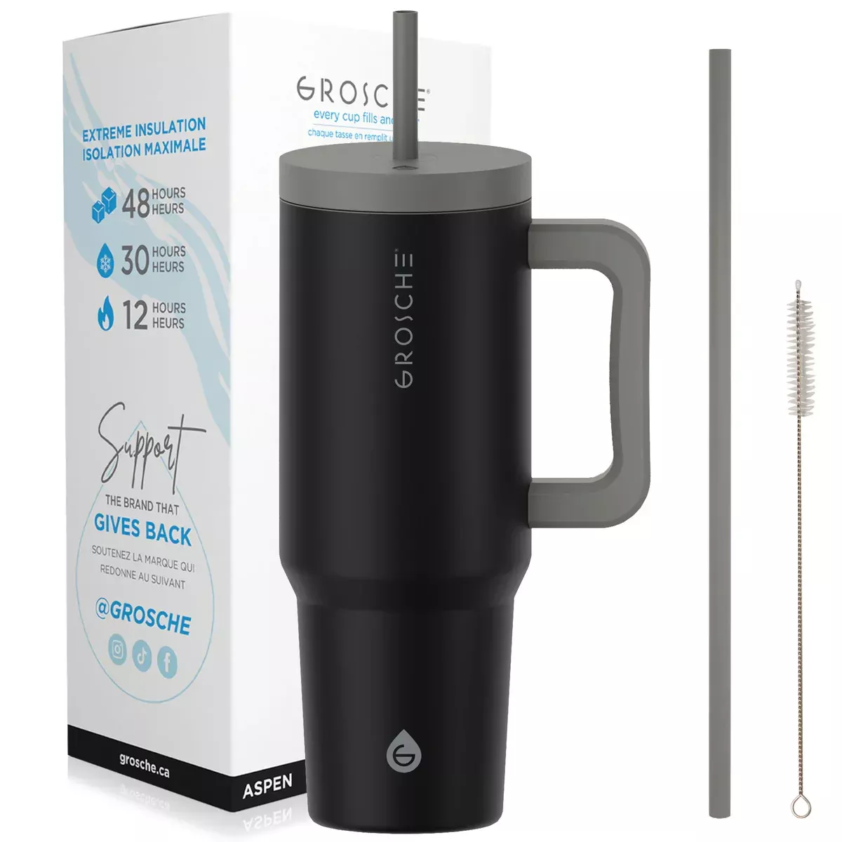 Grosche - Aspen Insulated Tumbler W/Handle & Straw 40oz