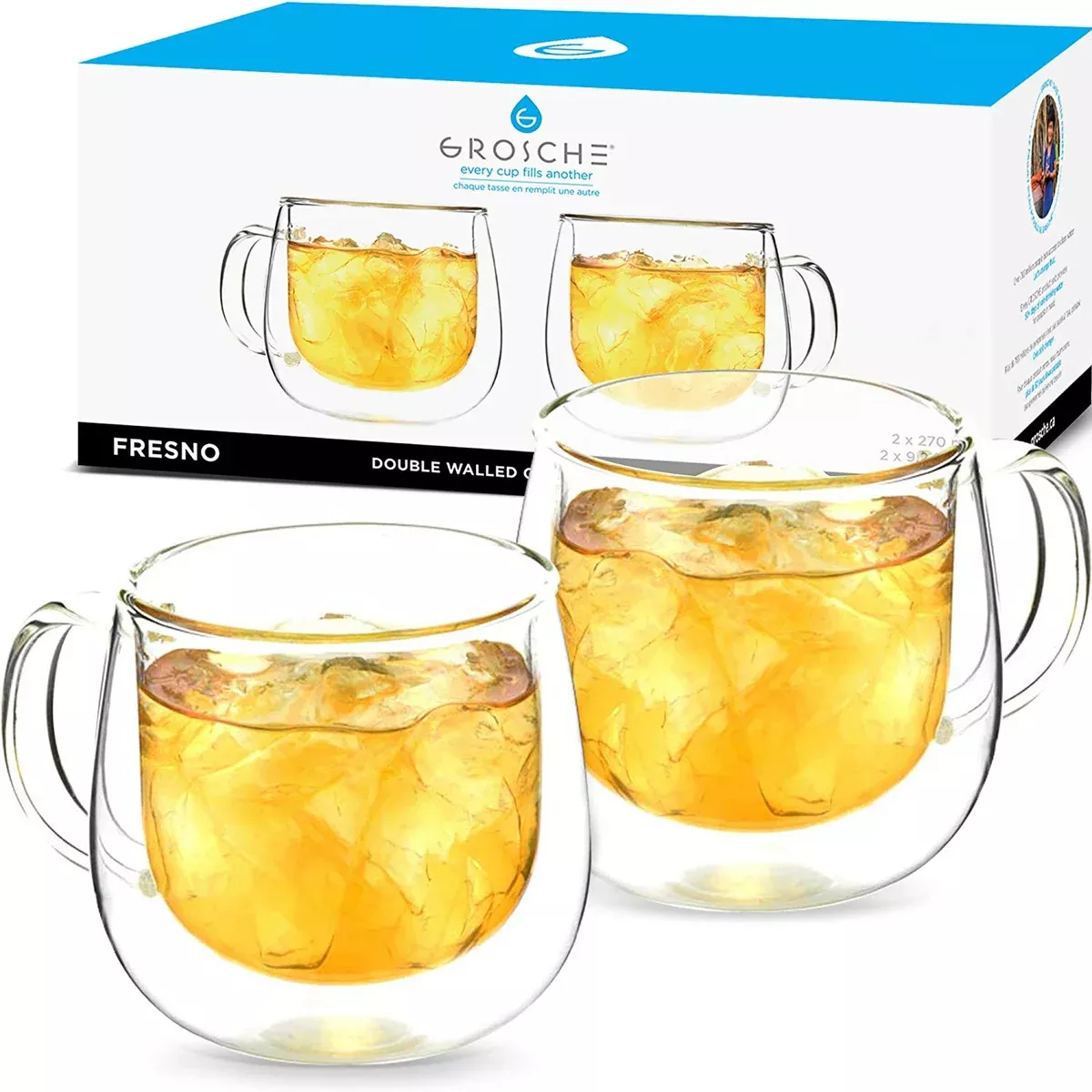Grosche - Fresno Double Walled Glass Mugs W/Handle