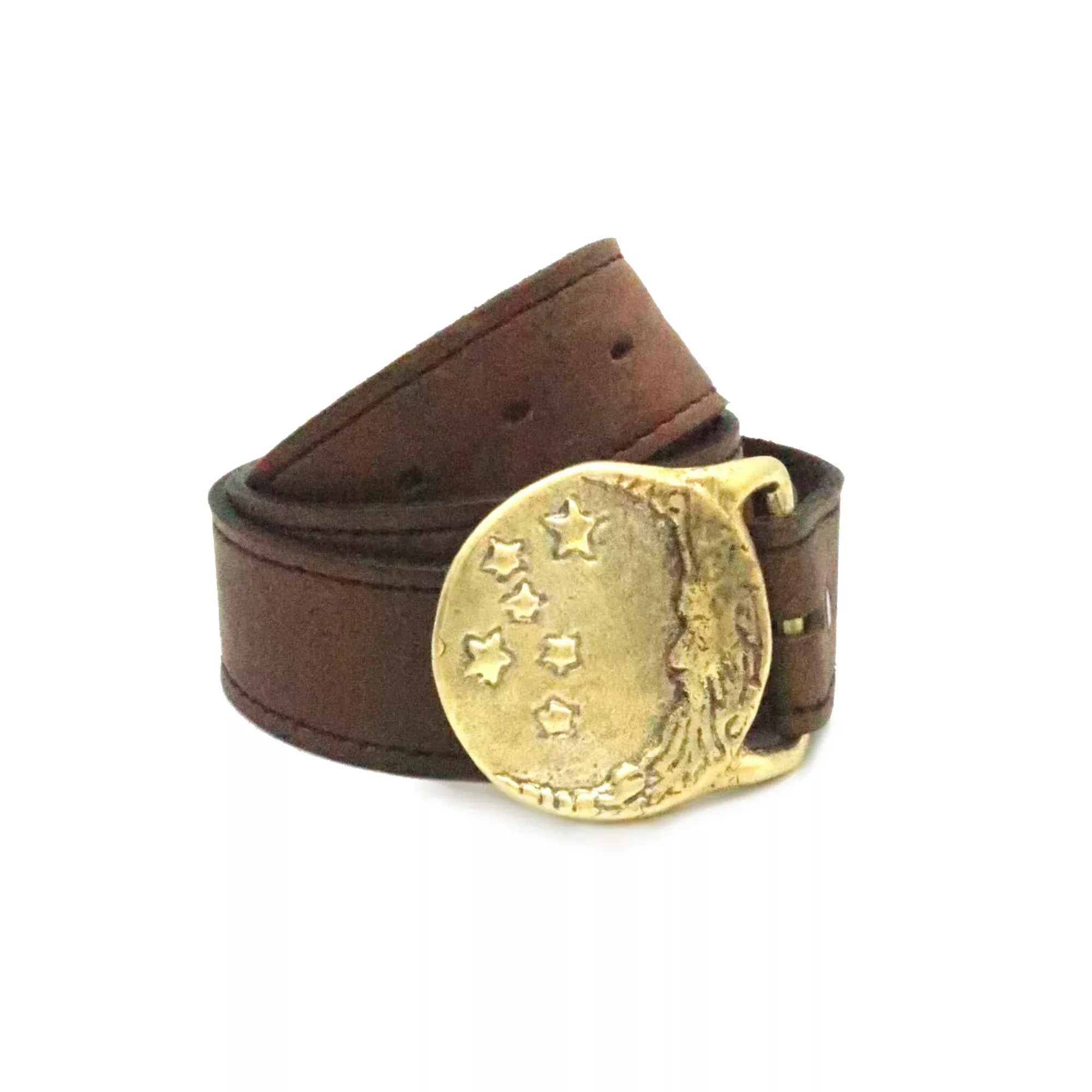 Hand Cast Solid Belt Buckle with Leather Belt