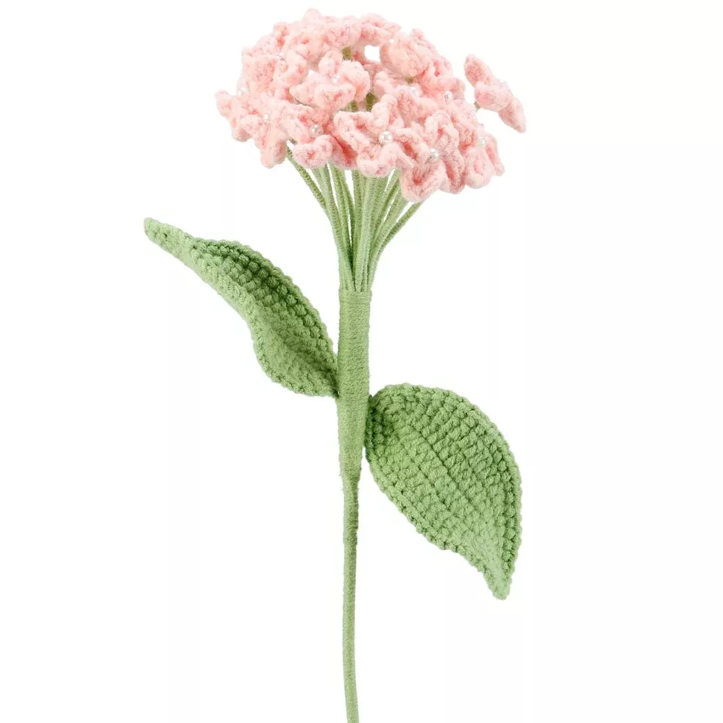 Hand-Made Crocheted Pink Hydrangea Flower