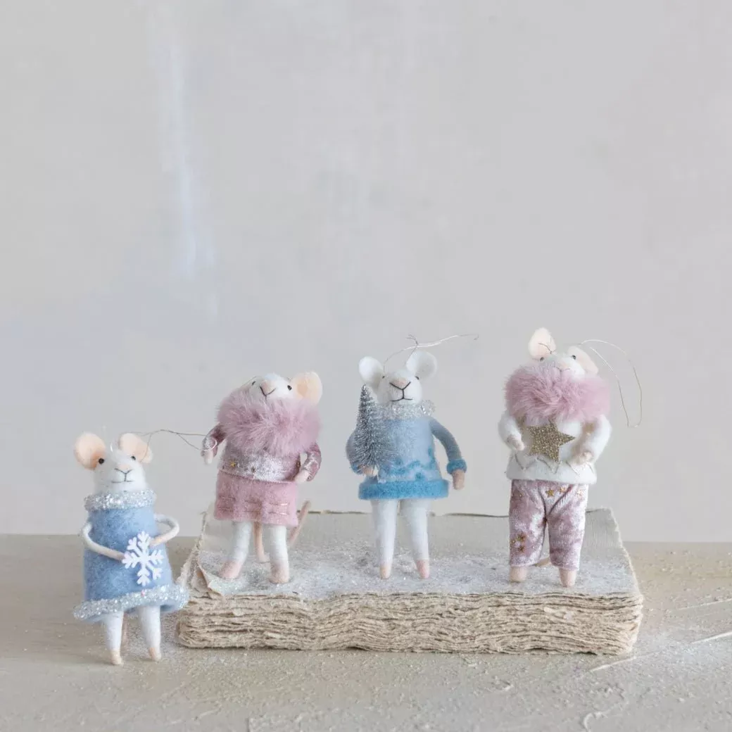 Hand-Made Felt Mouse Ornament in Fancy Winter Clothes CHOICE of Style