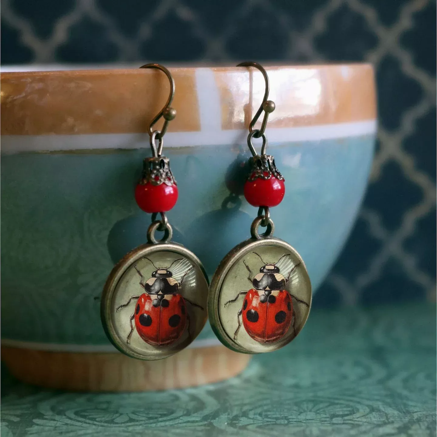 Hand-made Ladybug Earrings for Pierced Ears