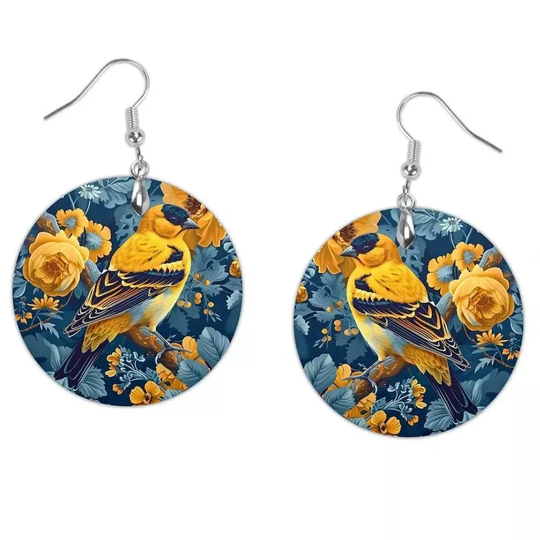 Hand-Made William Morris Earrings Goldfinch for Pierced Eara