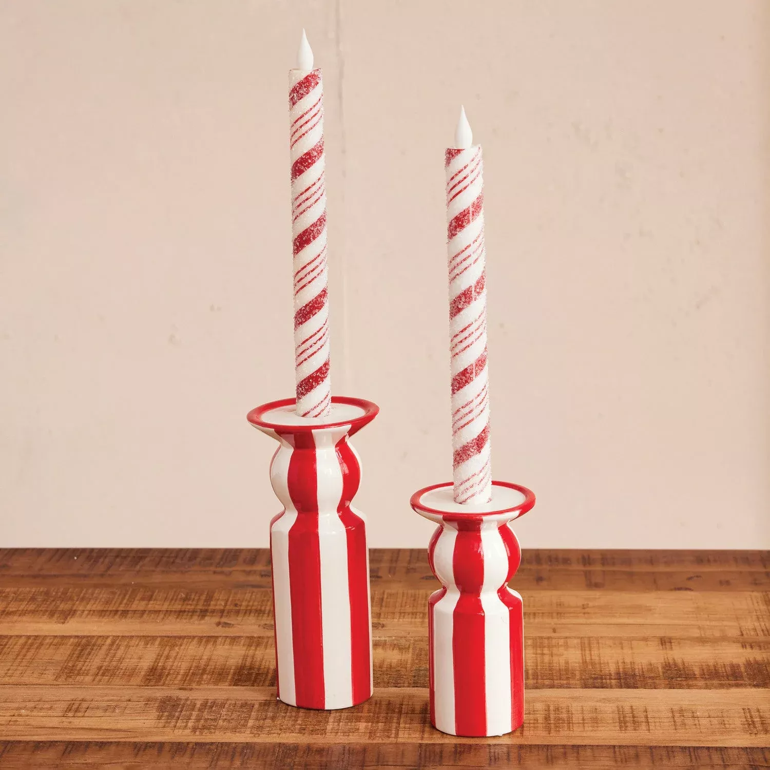Hand-Painted Ceramic Taper Holder Red & White CHOOSE SIZE