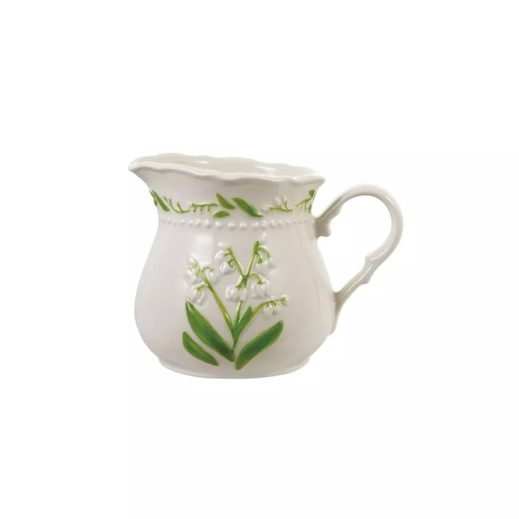 Hand-Painted Embossed Lily of the Valley Stoneware Creamer