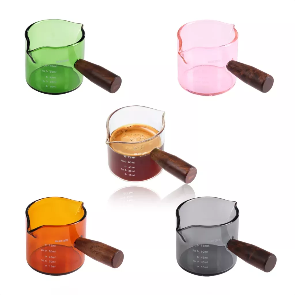 Handmade 3.5oz Espresso Shot Glass Double Spouts with American Walnut Handle