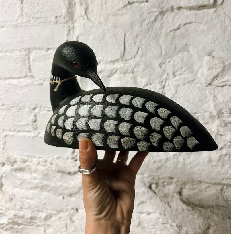 Handpainted New Loon Preening Wooden Figurine
