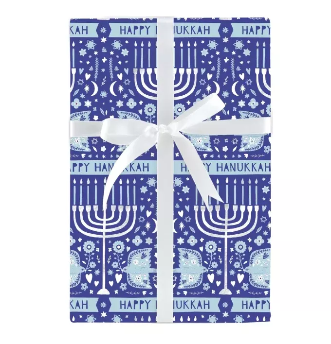 Hanukkah Dove & Menorah Gift Wrap Roll - 30" x 10' Roll –Local Delivery Only