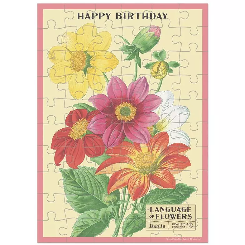 Happy Birthday Language of Flowers Puzzle Greeting Card