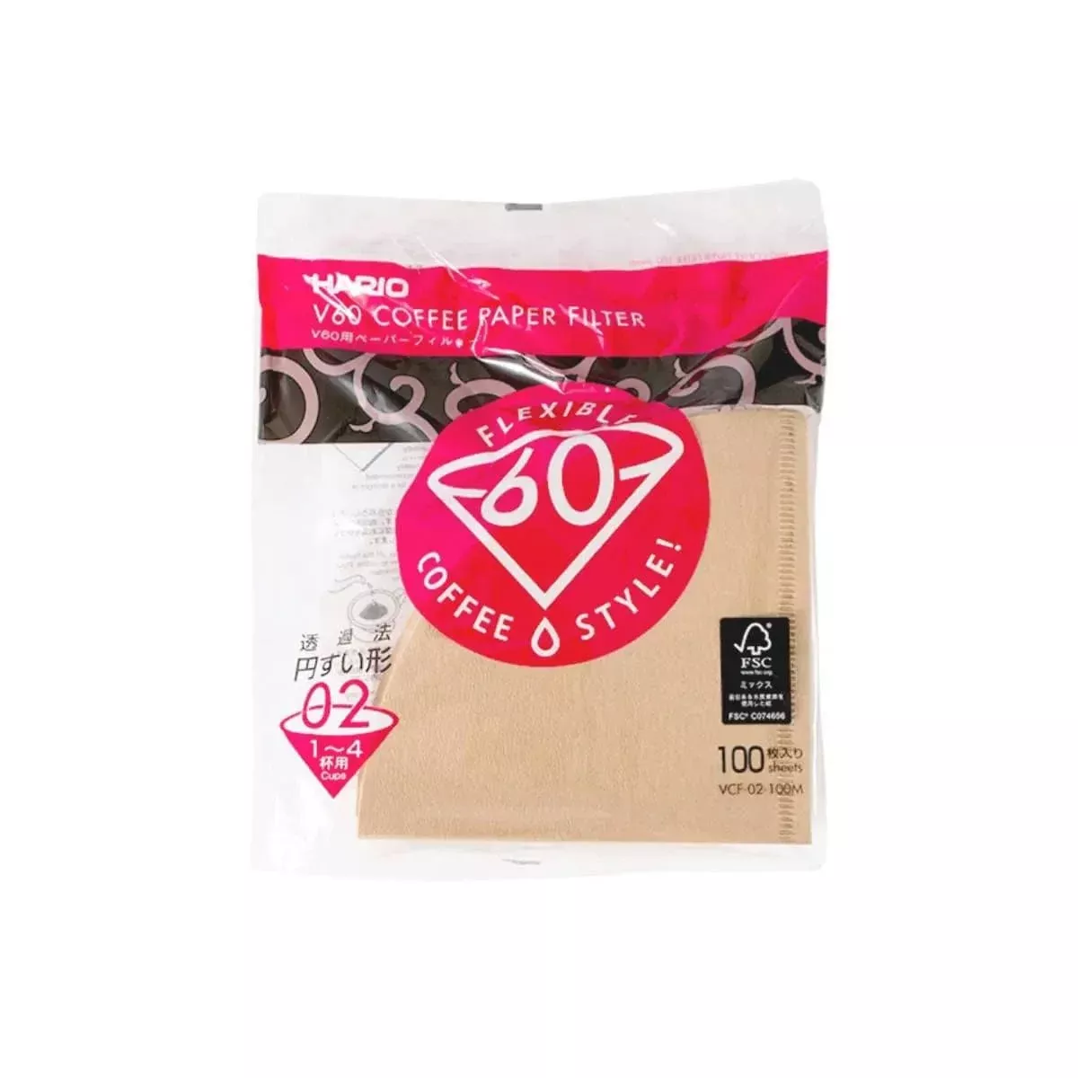 Hario V60 Brown Natural Paper Coffee Filters Size 02 (100filters)