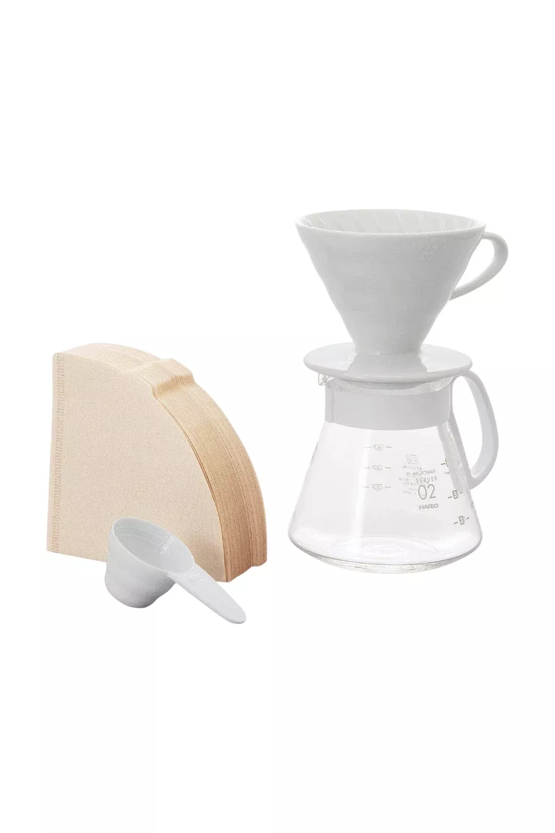 Hario V60 Ceramic Pour Over Coffee Set (Size 02) – White