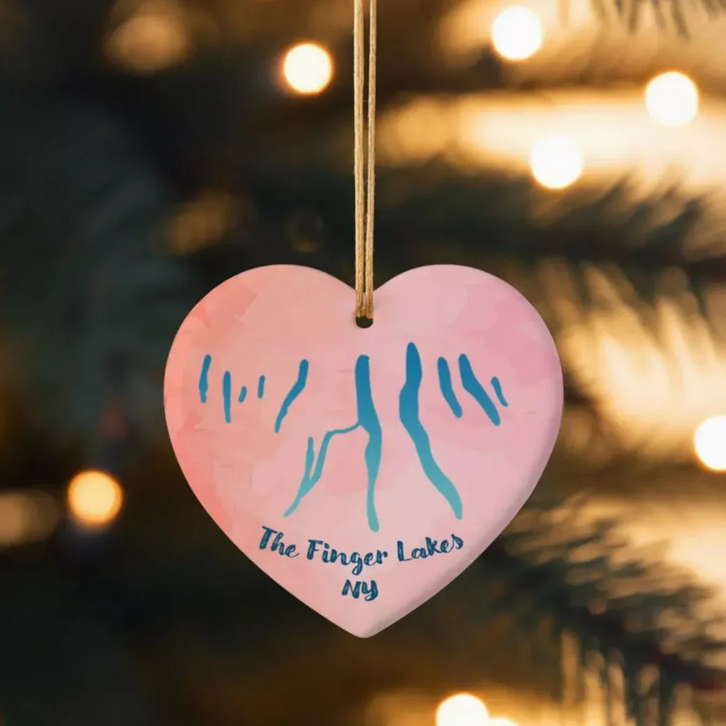 Heart-Shaped Fingerlakes Porcelain Ornament