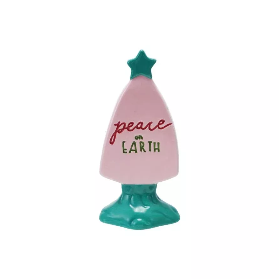 Holiday Hand-Painted Stoneware Tree "Peace On Earth"