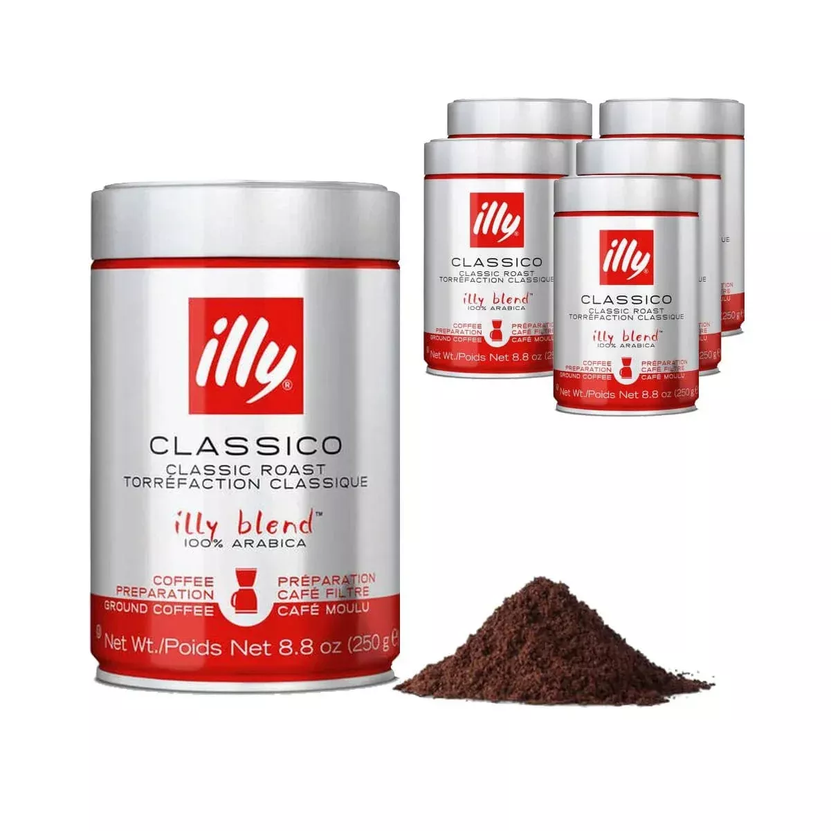 Illy Classico Medium Filtro Coffee Grounds (Bulk Case of 6)
