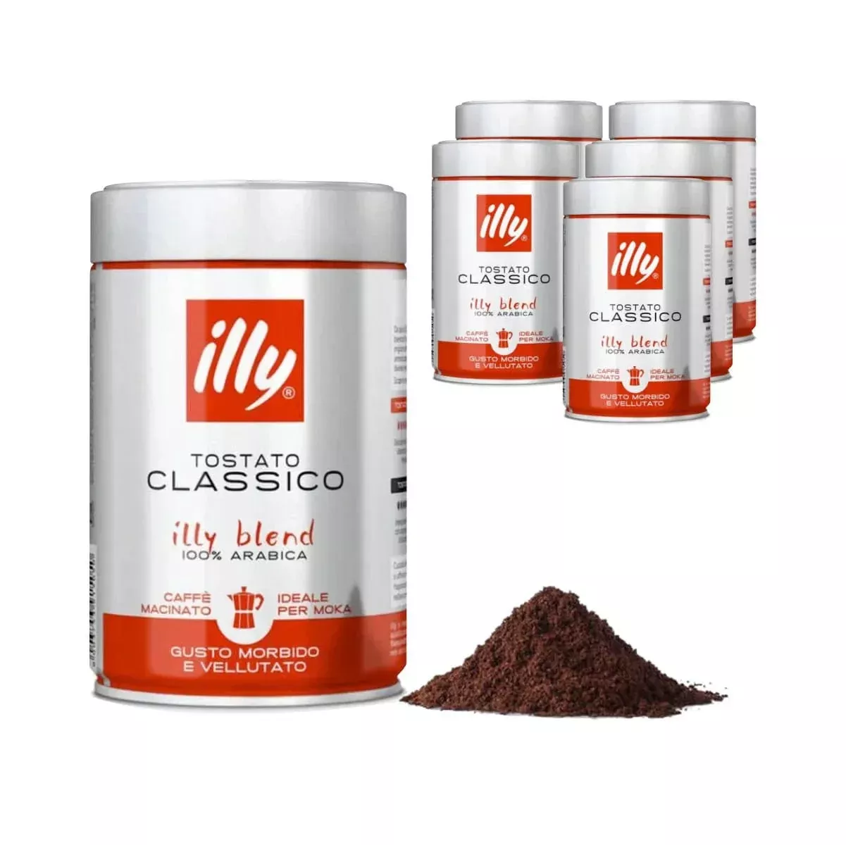 Illy Classico Medium Moka Pot Coffee Grounds (Case of 6)
