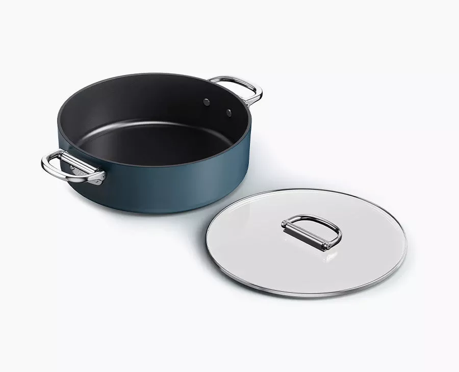 Joseph Joseph Space Folding Handle Ceramic Non-stick 5 Qt. Blue Shallow Casserole Pan & Lid