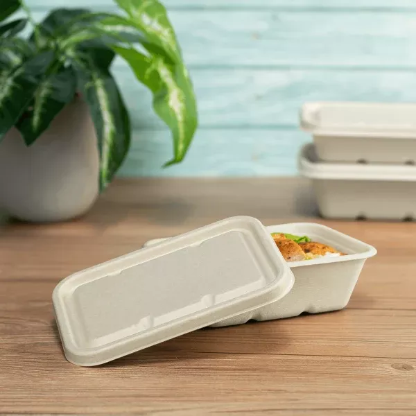 Karat Earth Bagasse Flat Lid for 16-24 oz Bagasse Take Out Container, Rectangular - 500 pcs