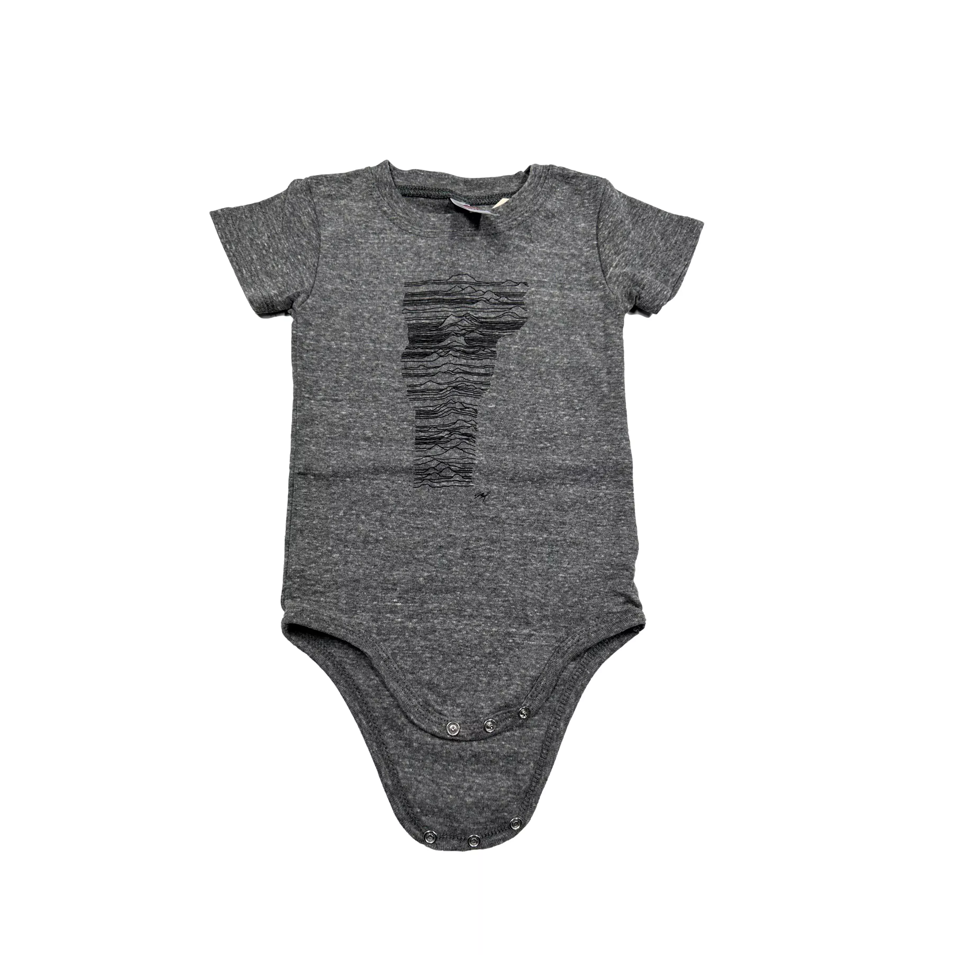 Kid's Mountains of Vermont Onesie in Dark Grey