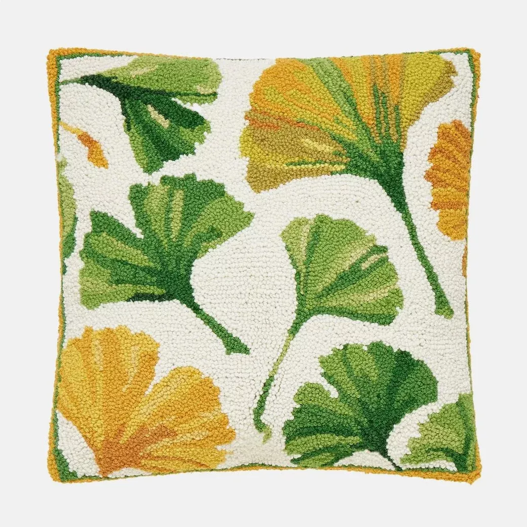 Large Colorful Ginkgo Leaves Hooked Rug Pillow