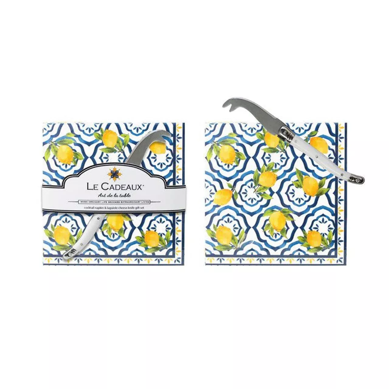 Le Cadeaux Palermo Gift Set - 20 Cocktail Napkins With Laguiole Mini Cheese Knife